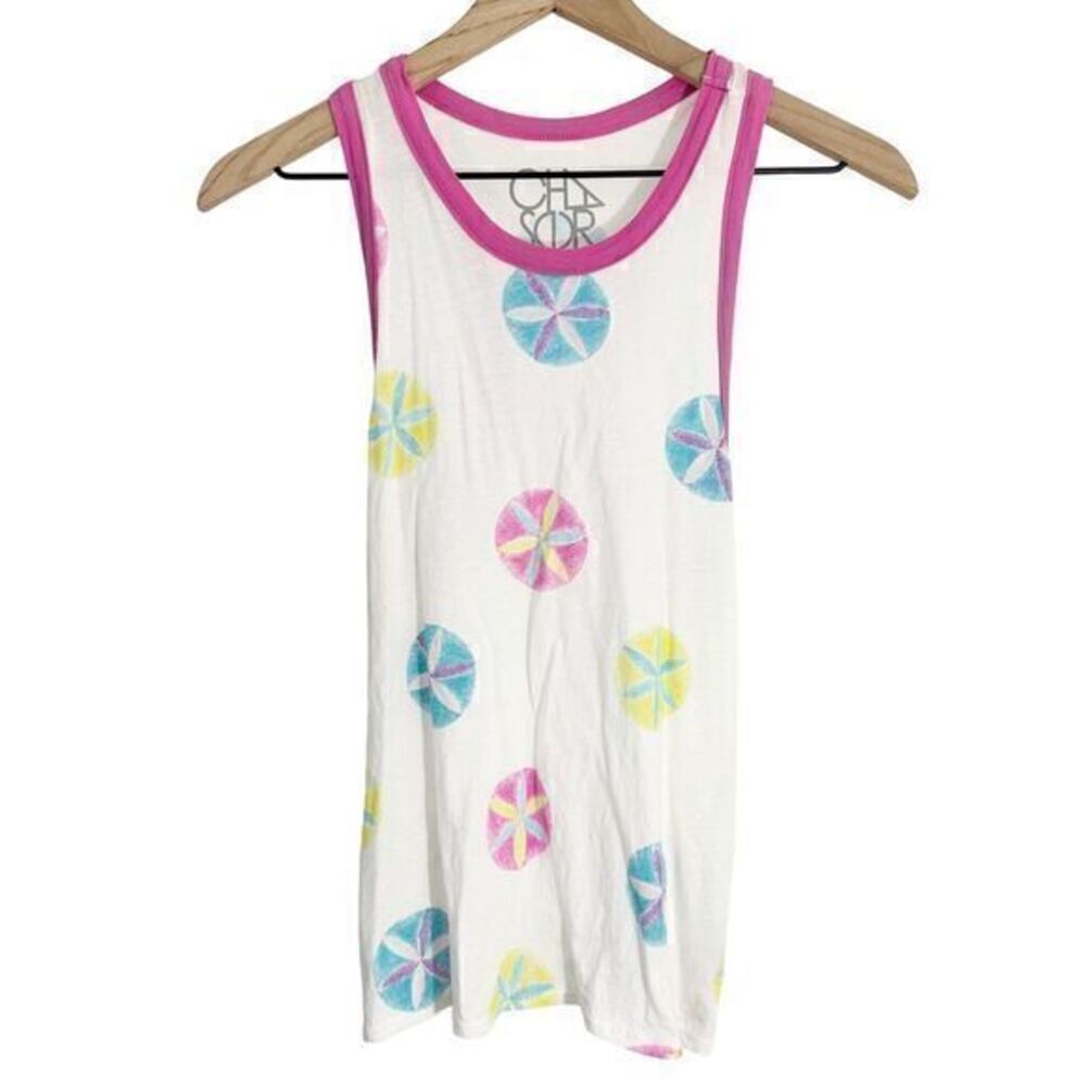 Chaser Sand Dollar Racerback Tank Top White Pink Multicolor Extra Small‎ Beach